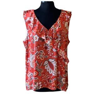 LOFT Floral Sleeveless Blouse Ruffle Size XL